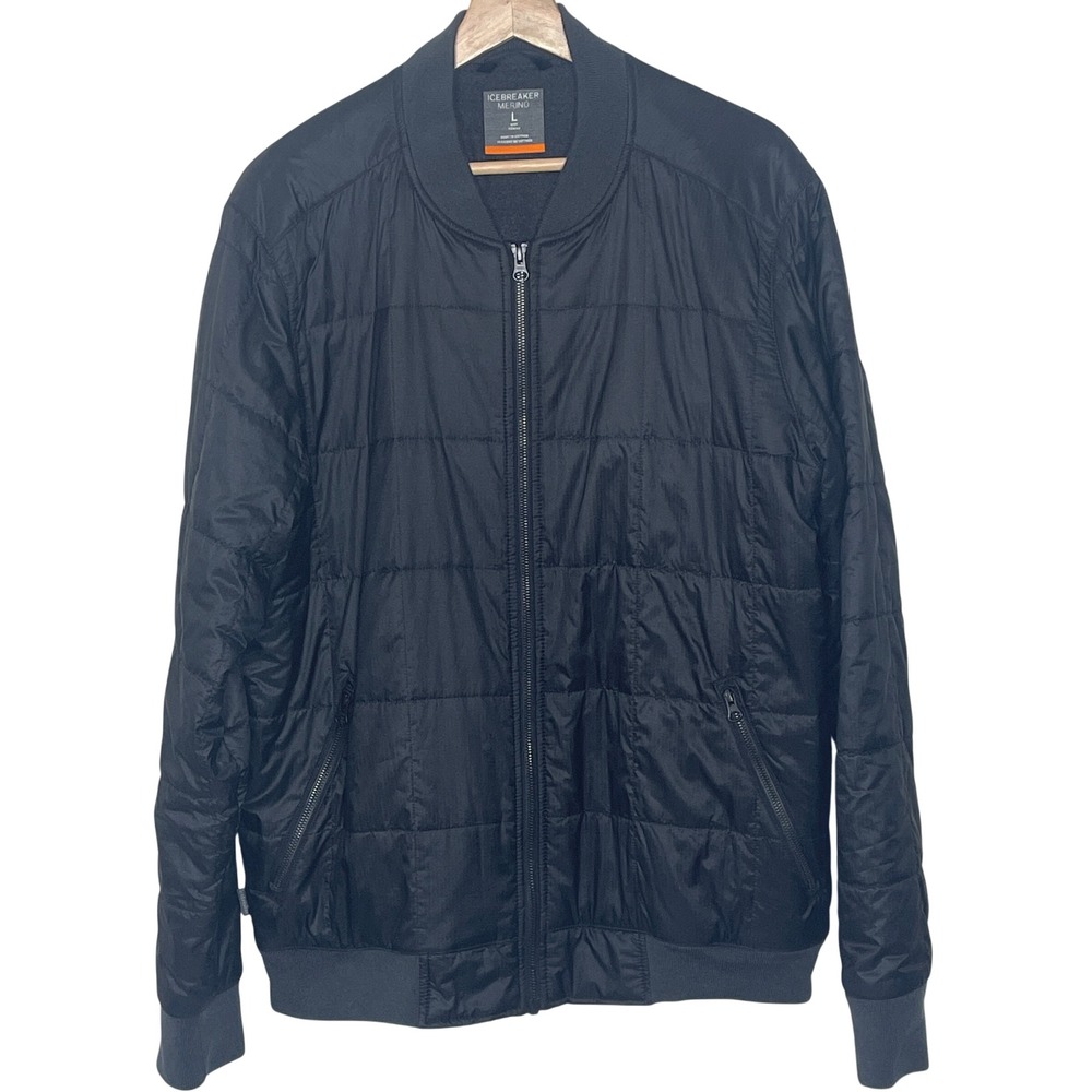Icebreaker Men Stratus X Bomber Jacket Black Quilted Merino Wool Insulated Large